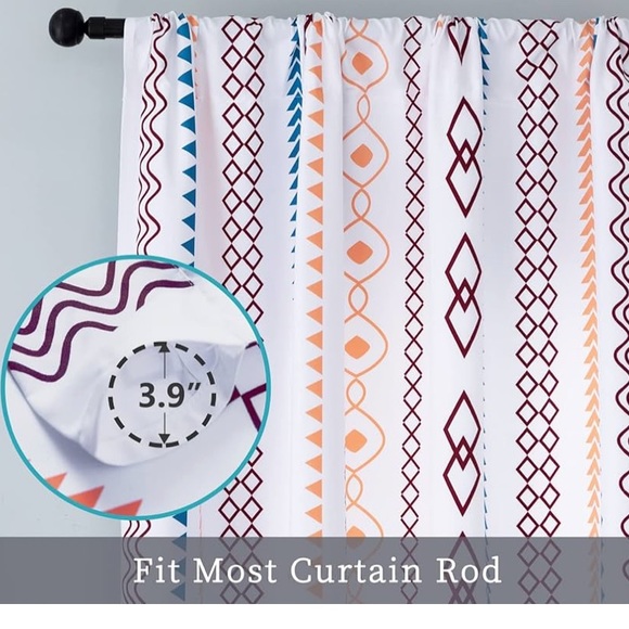 Refrze Boho Window Curtains Semi-Blackout Geometric With Tassels 2 Panels - Picture 7 of 7